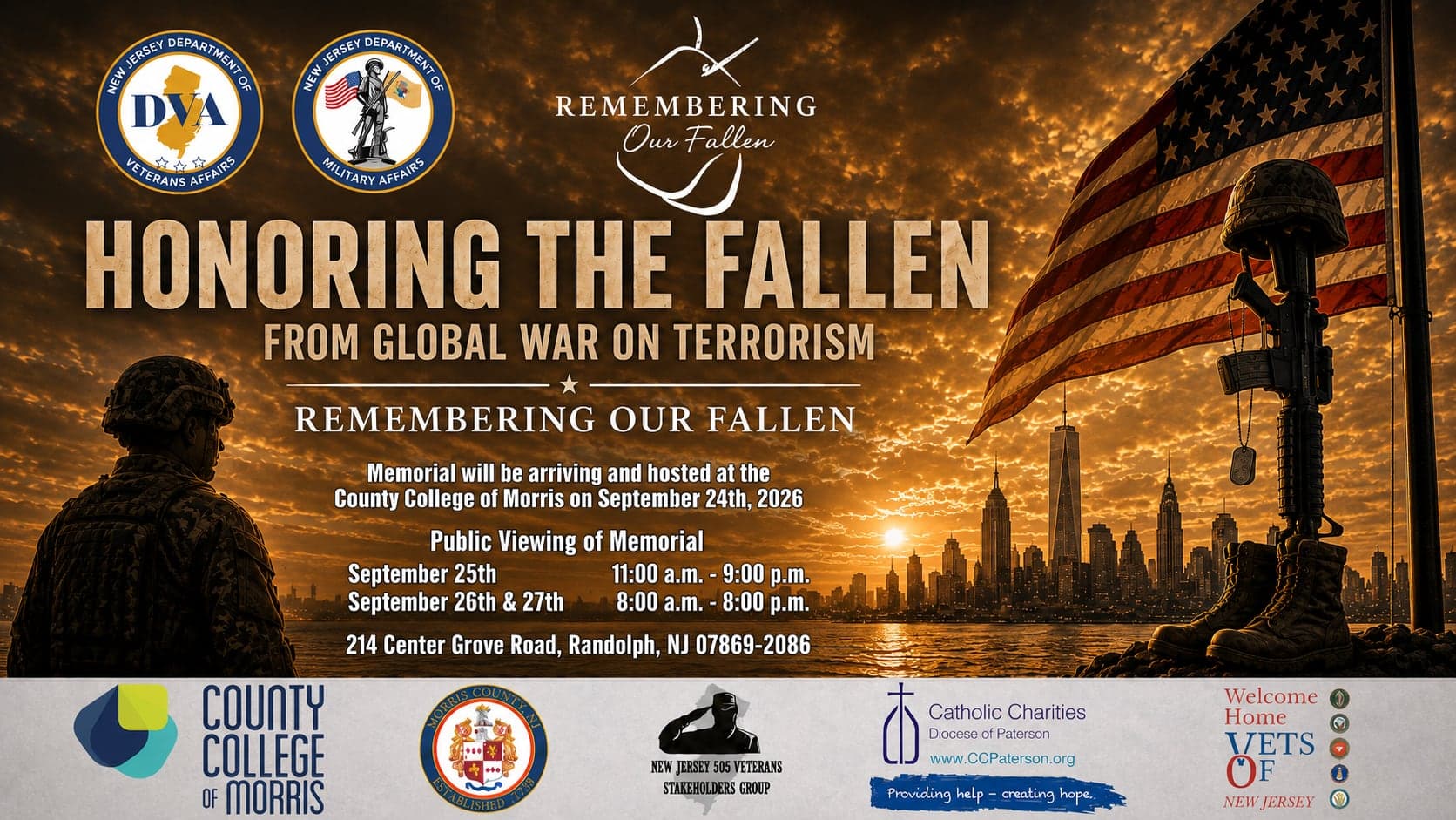 Honoring the Fallen — Remembering Our Fallen memorial, September 24–27, 2026 at County College of Morris, Randolph, NJ